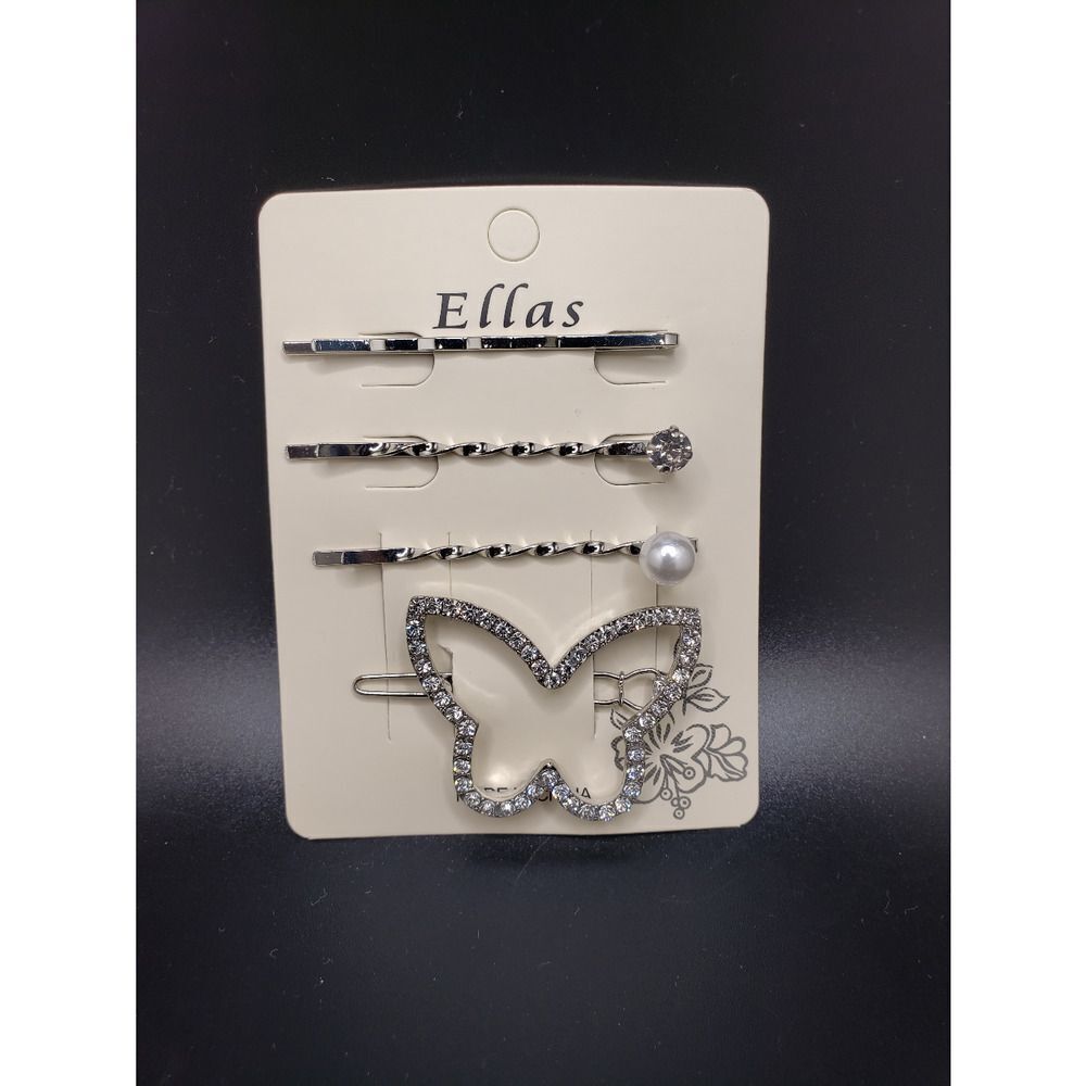 SILVER Butterfly and pearl bobby pins